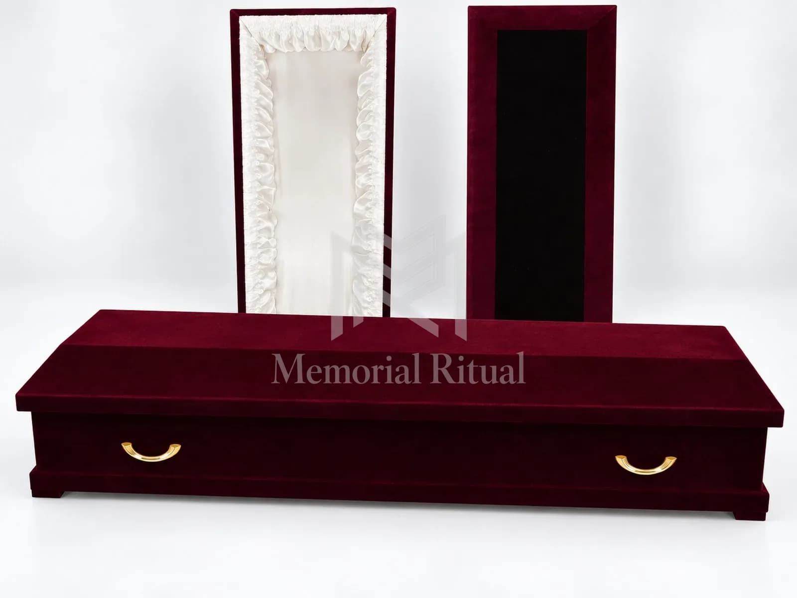 Гроб «Бархатная шкатулка»: бордовый бархат, прямая форма — Memorial Ritual, Алматы