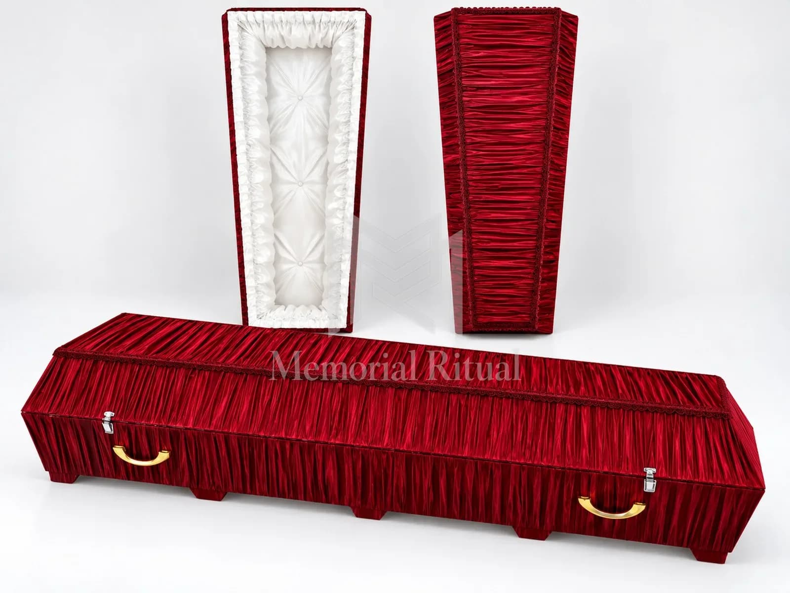 Гроб, драпированный красным атласом, с белой обивкой — Memorial Ritual, Алматы