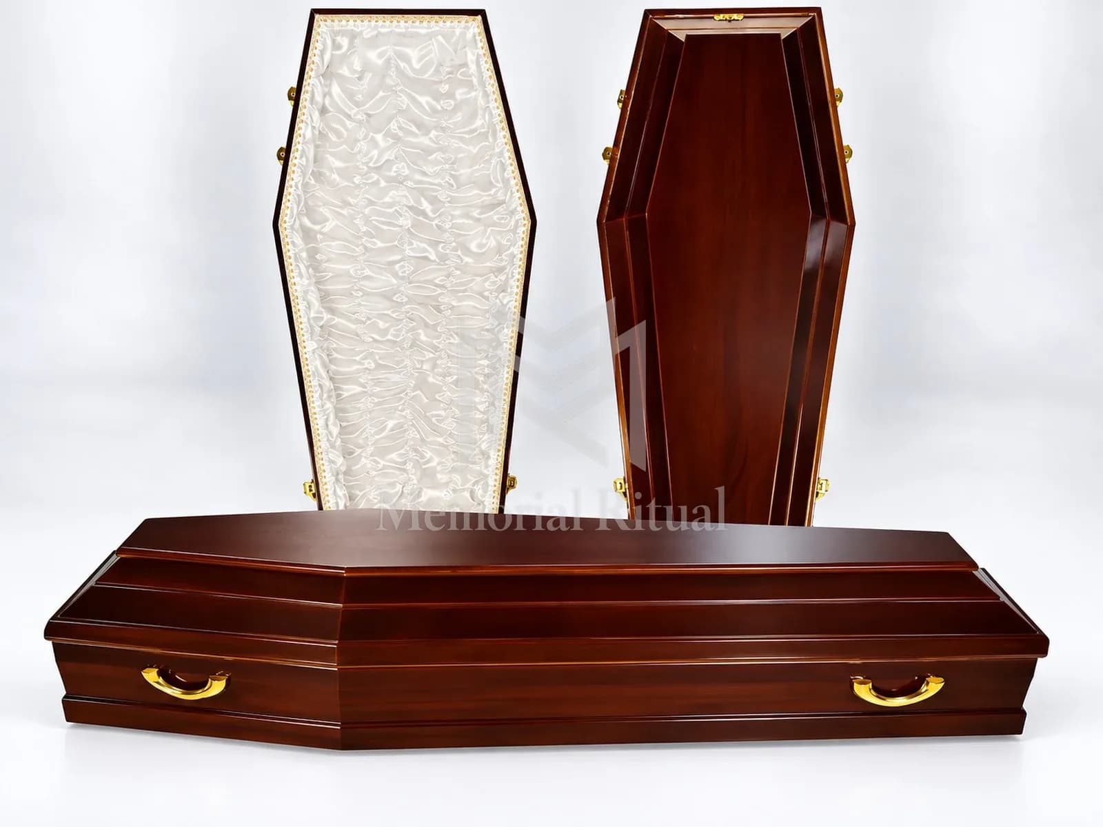 Гроб лакированный, форма ромб, цвет красное дерево — Memorial Ritual, Алматы
