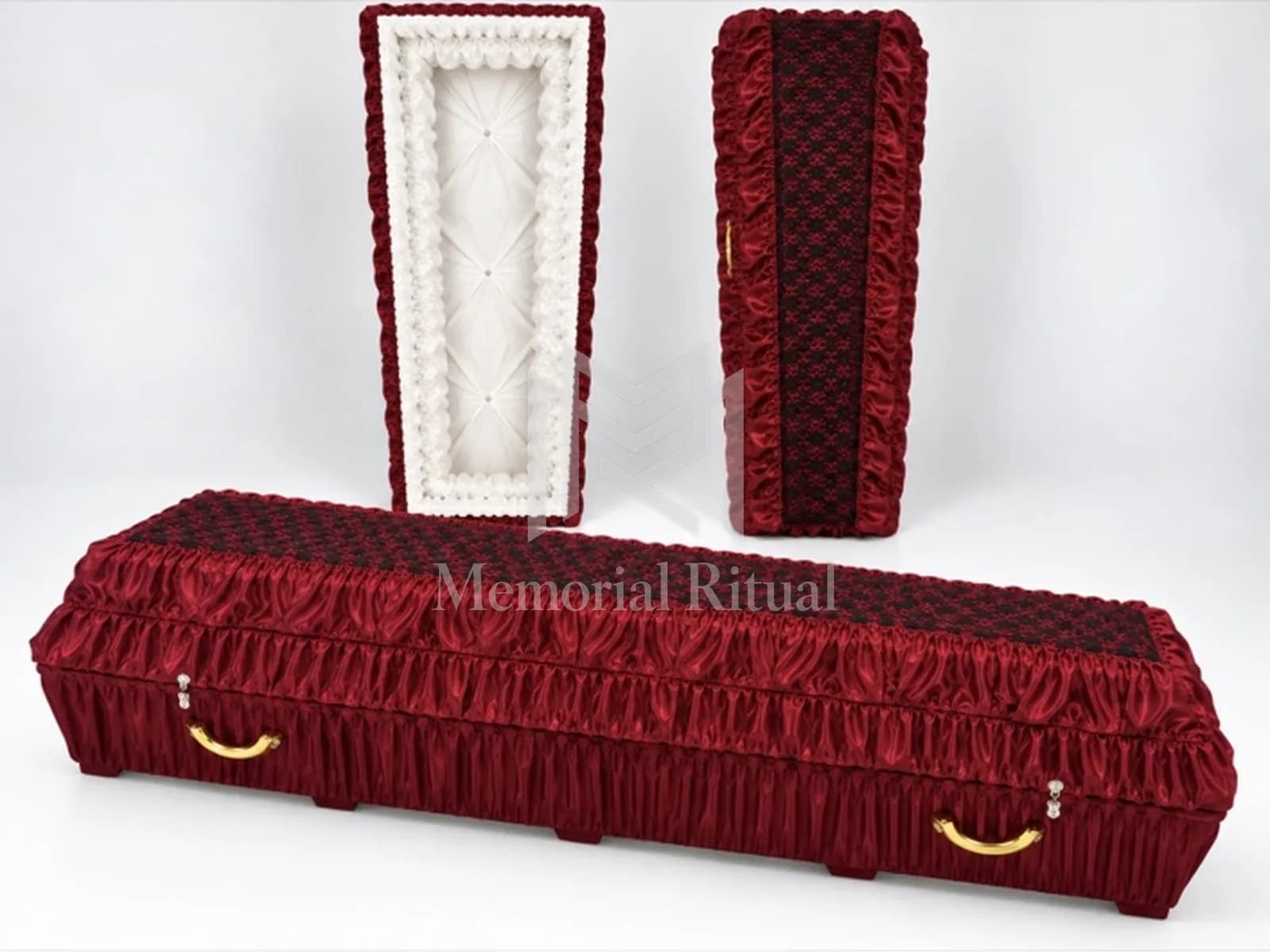 Гроб «Ришелье»: бордовый бархат с тёмным узором — Memorial Ritual, Алматы