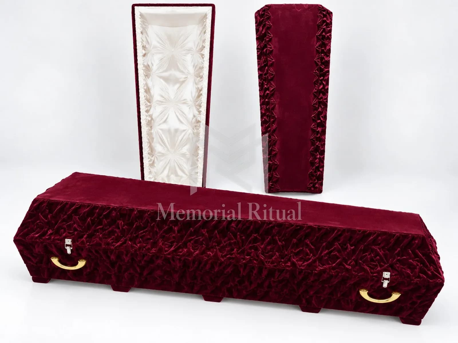 Гроб «Шарпей»: бордовая драпировка складками — Memorial Ritual, Алматы