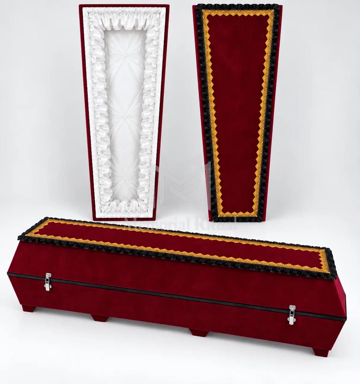 Гроб велюровый с ручками, бордовый, с белой обивкой — Memorial Ritual, Алматы