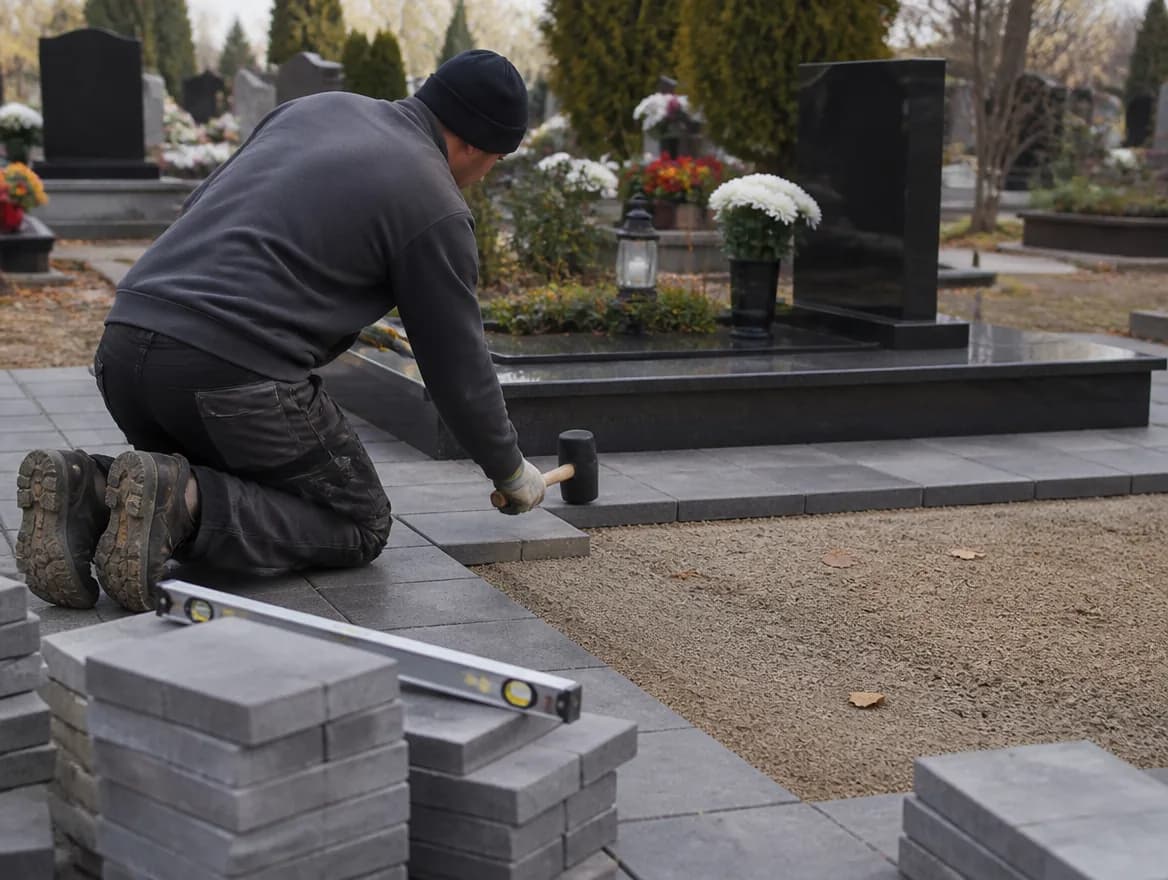 Укладка тротуарной плитки вокруг захоронения — Memorial Ritual, Алматы