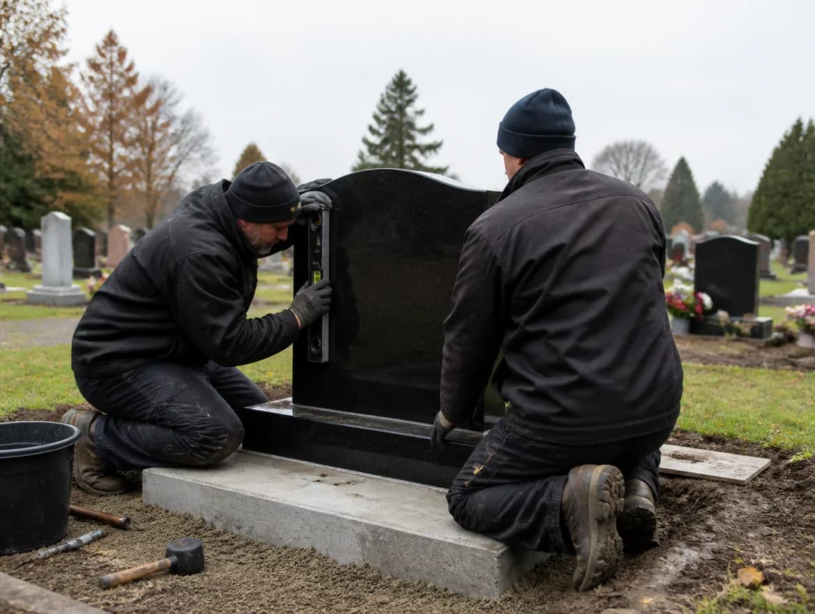 Установка гранитного памятника на основание — Memorial Ritual, Алматы