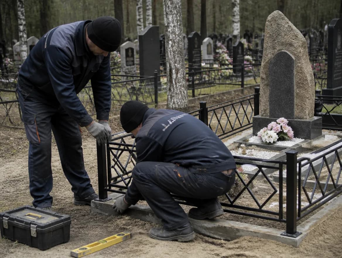 Установка металлической оградки вокруг захоронения — Memorial Ritual, Алматы